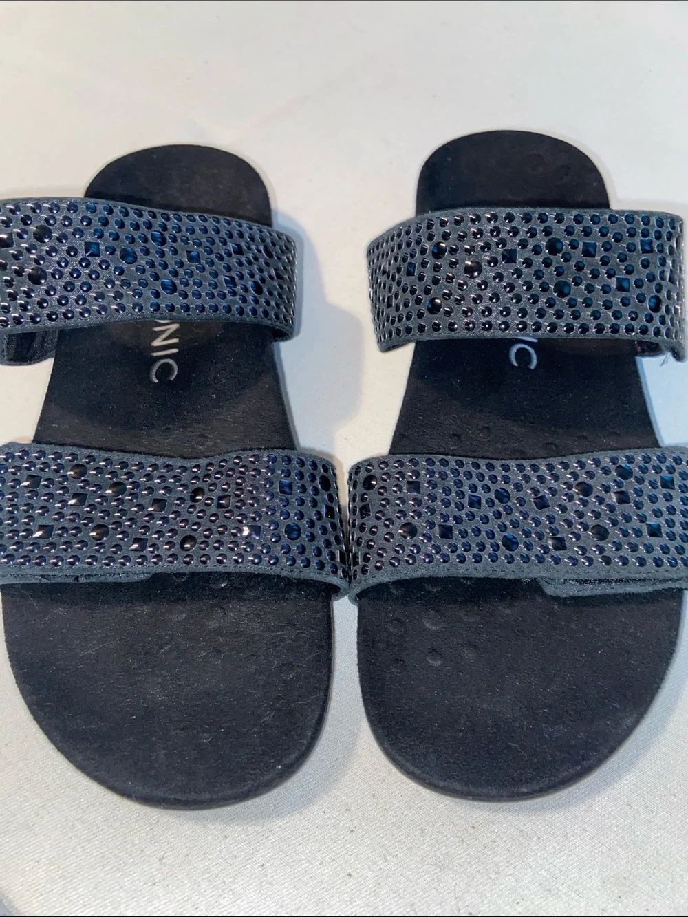 Vionic Samoa Black Double-Strap Jeweled Slide Sandals Size 7